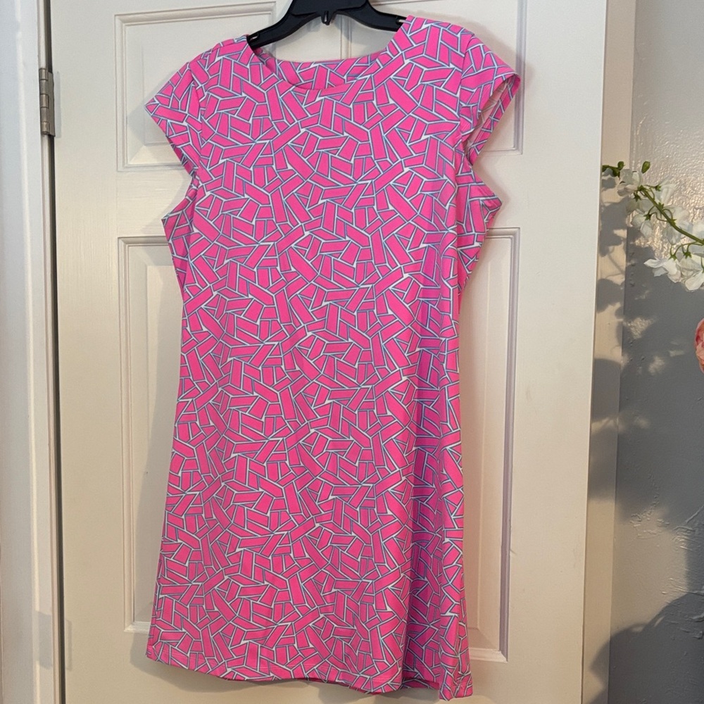 MAHI GOLD Pink and Blue Geometric Dress